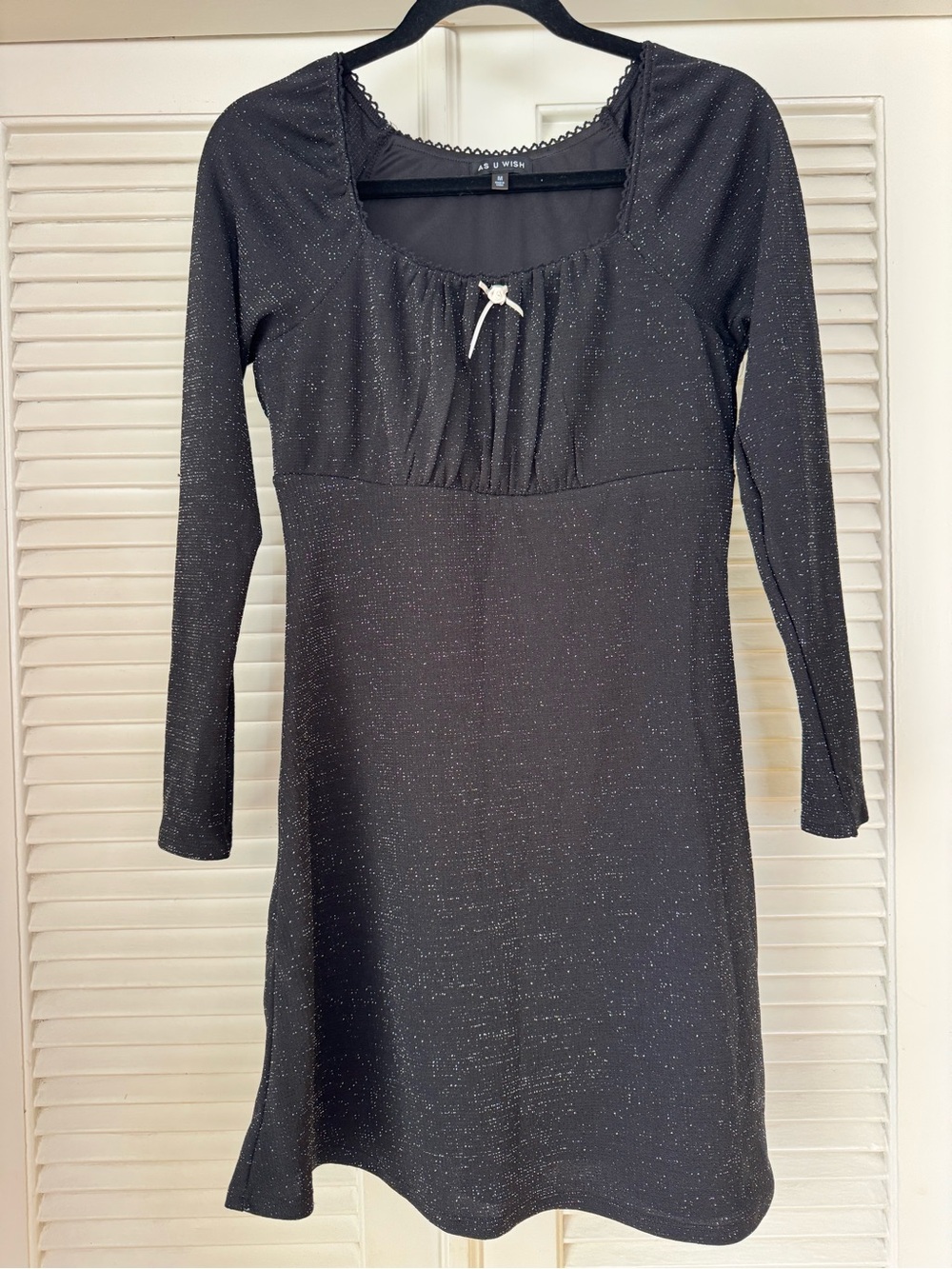 Long Sleeve Black Sparkle Women's Dress - size Medium